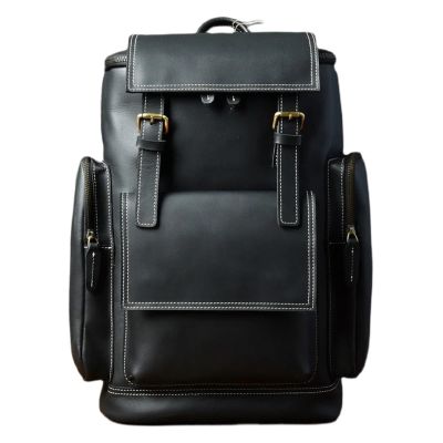 Leather Large Capacity Laptop Backpack for Men Retro Cowhide Laptop Bag Business Travel Bag for Men(Black)