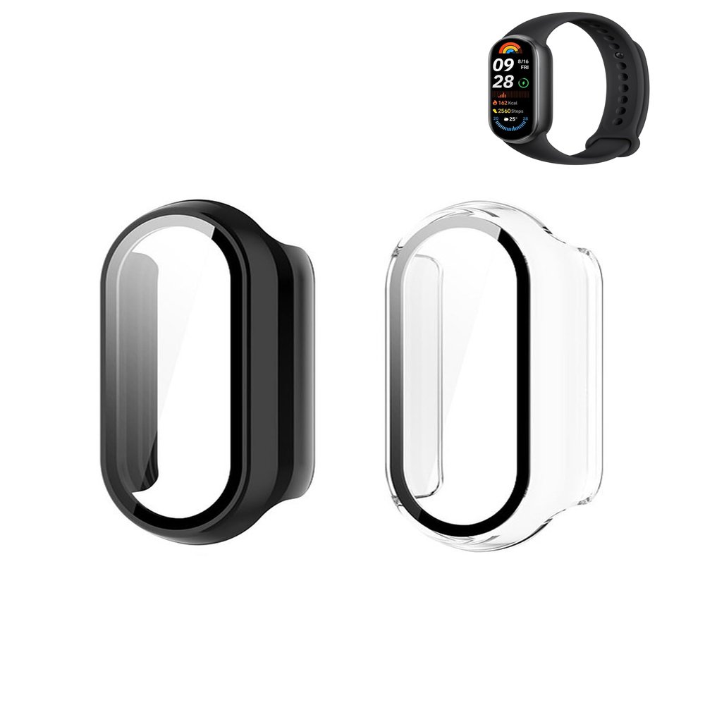 (2 Pack) Case for Xiaomi Smart Band 9 Global Version (2024) 1.62" Amoled Display, Hard PC Screen Protector,9H Tempered Glass Ultra-Thin Full-Coverage Shockproof Bumper,Transparent&Black.