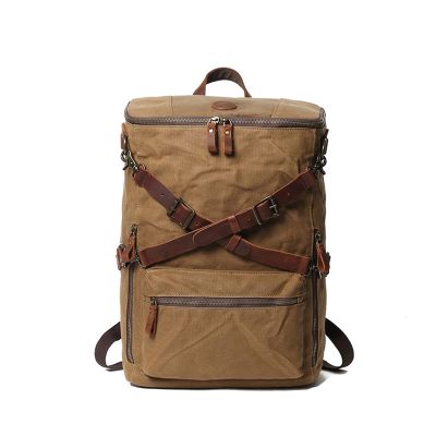 ROROR Backpack for Men Waxed Canvas Mens Travel Rucksack Outdoor Backpack Male Travel Laptop Backpack(Khaki)