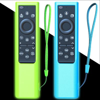 2Pack Remote Case Cover for Samsung Smart TV Remote | BN59 Series Straight Controller Universal Silicone Battery Cover Sleeve Glow in The Dark Green Blue