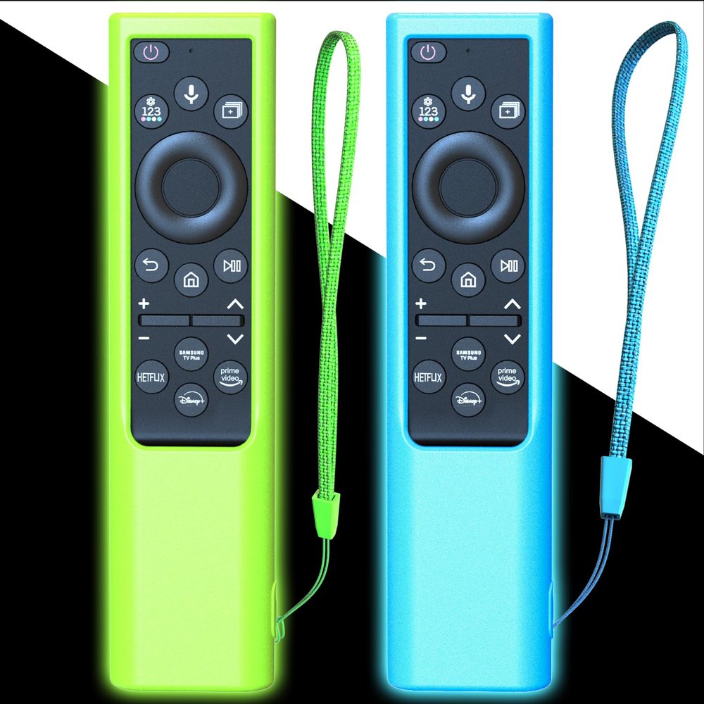 2Pack Remote Case Cover for Samsung Smart TV Remote | BN59 Series Straight Controller Universal Silicone Battery Cover Sleeve Glow in The Dark Green Blue