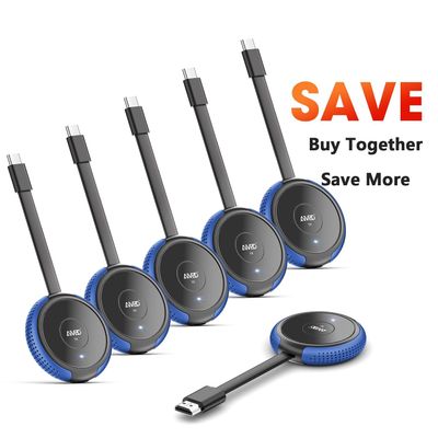 AIMIBO USB C Wireless 5 Transmitters and HDMI Receiver, 2.4/5G HDMI Wireless Extender 165FT/50M, Video/Audio for MacBook, Surface, i-Pad, i-Phone 15, TV Box, Camera to Monitor, HDTV, Blue+Blue