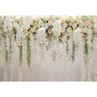 12x10ft Wedding Backdrop White Curtain Floral Wedding Ceremony Photography Background Bridal Shower Party Decor Lover Engagement Proposal Prom Banner Newborn Baby Shower Party Vinyl Wallpaper