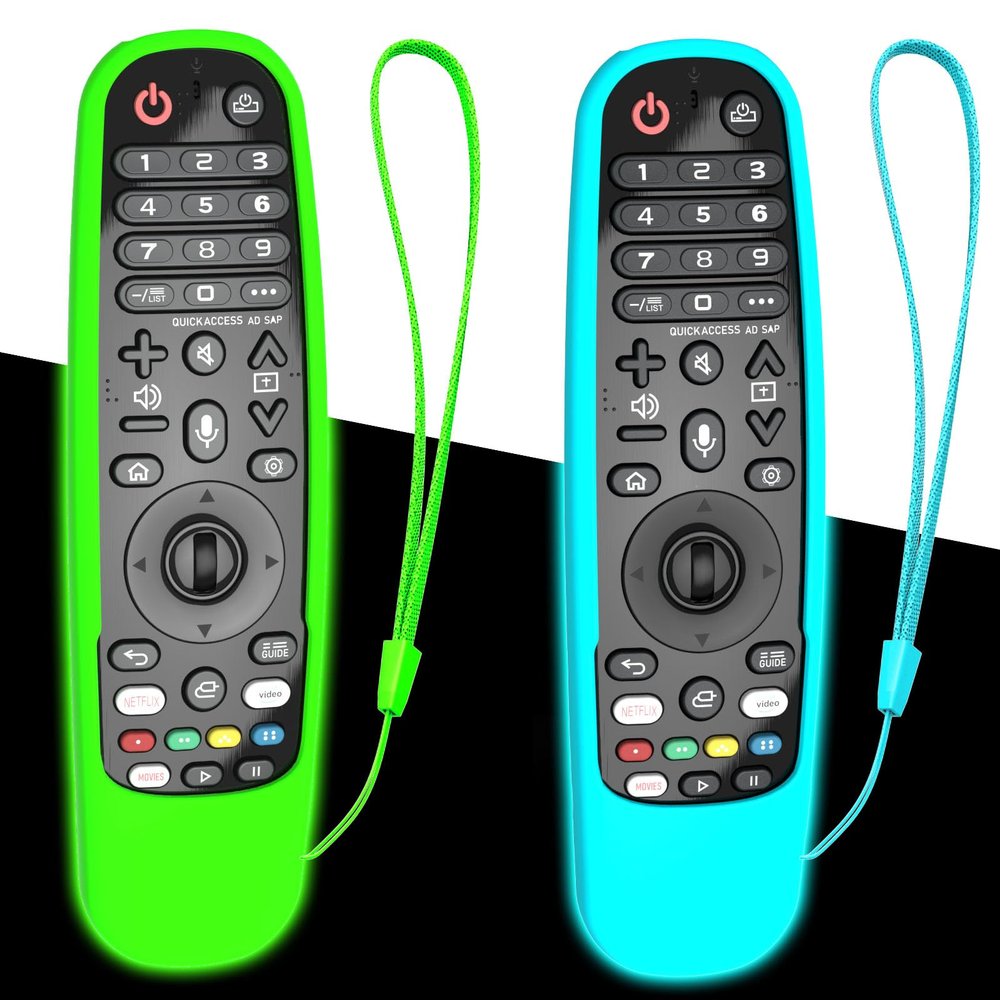 2Pack Case Cover for LG Remote MR20GA MR19BA MR18BA MR650A MR600, Silicone Skin Sleeve for LG Smart TV Magic Remote Control Glow in The Dark Green Blue