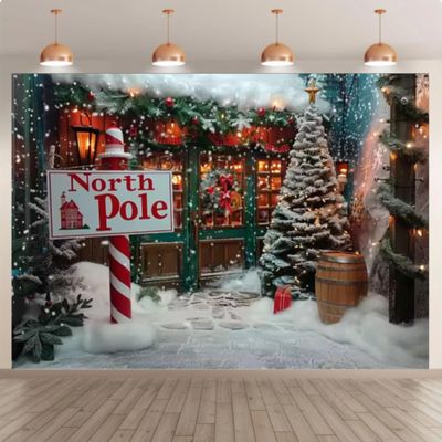 10x8 feet Christmas Photography Background North Pole Candy Cane Town Fairy Tale Backdrop Xmas Gift Shop Children Baby Winter Portrait Background