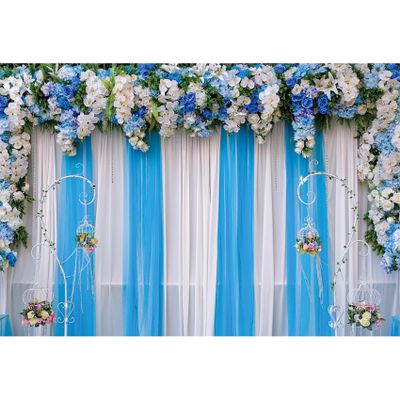 10x6.5ft Wedding Backdrop White and Blue Tulle Curtain Floral Mother's Day Indian Ceremony Background for Photography Bridal Shower Supplies Wedding Photo Background