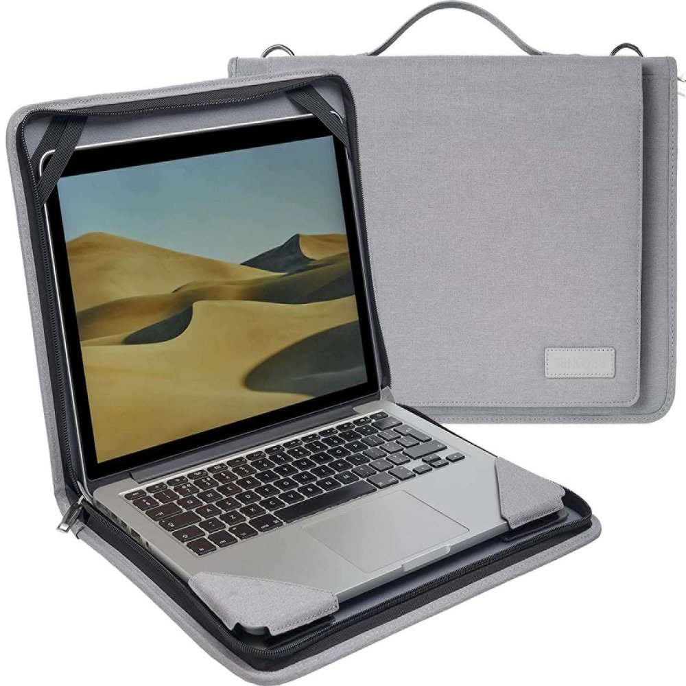 Broonel Grey Leather Laptop Messenger Case - Compatible with Acer Nitro V 15.6" Gaming Laptop