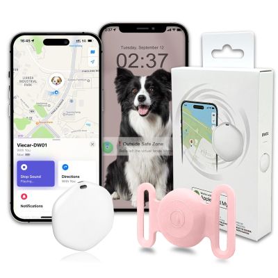 GPS Tracker for Dogs, Mini GPS Cat Tracker, IPX8 Waterproof GPS Tracker for Cats with Holder, No Monthly Fee, Work with Apple Find My(iOS Only), Smart Trackers for Dogs Finder Trackers Pets(Pink)
