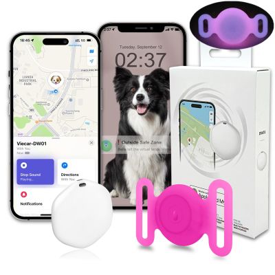 GPS Tracker for Dogs, Mini GPS Cat Tracker, IPX8 Waterproof GPS Trackers for Cats with Holder, No Monthly Fee, Work with Apple Find My(iOS Only), Smart Trackers for Dogs Finder Tracker Pets(GlowPink)