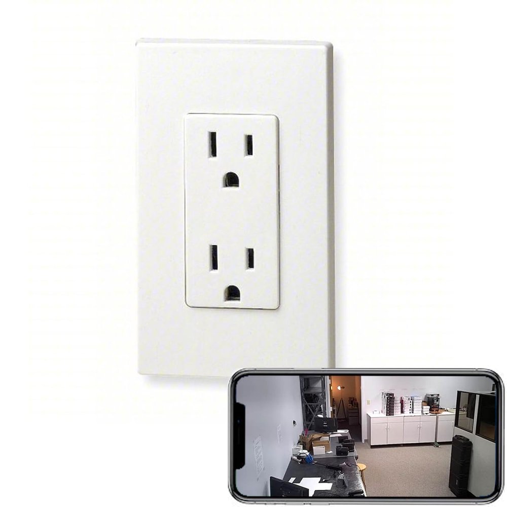 Zeus CCTV 4K Tuya Smart Life Power Outlet Receptacle Wi-Fi Spy Camera 120V Wired (White/Square/Video only, No Audio)