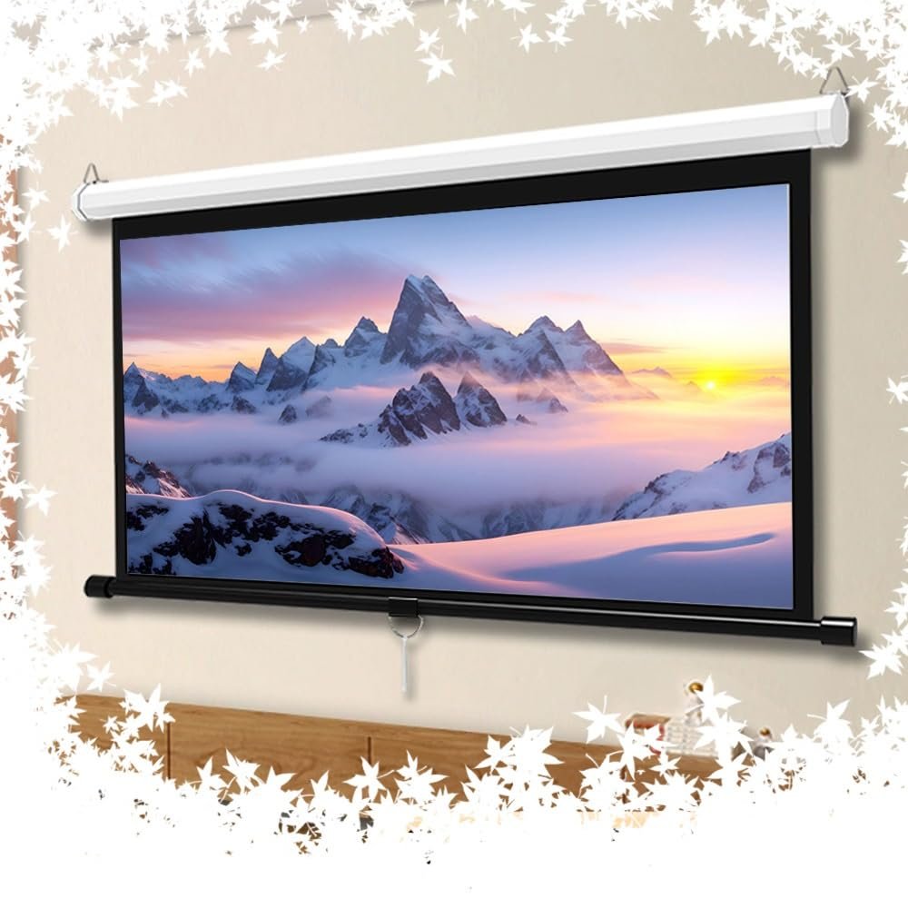 BERWDUXA Manual Pull Down Projector Screen 72" 60" Auto-Locking Movie Screen Retractable Ceiling Wall Mount Projection Screen 16:9 4:3 for Home Cinema, Wrinkle-Free(72 Inch (4:3))