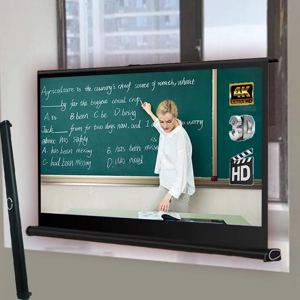 TAJMDGW Portable Retractable Projector Screen, Small Tabletop Movie Screen, 30" 40" 50" Floor Standing Projection Screens for Home Theater Office School(30inch)