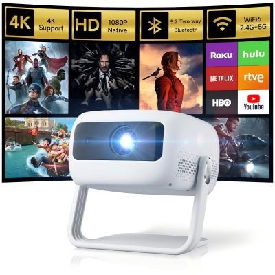 [360Adjustable Stand] Mini Projector with WiFi and Bluetooth: Electric Focus & Auto Keystone 1080p Supported, 15000L,Multi-Device Compatible Outdoor Phone Projector - Visulapex Portable Home Theater