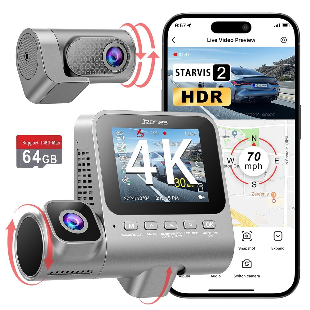 3 Channel 4K Dash Cam, STARVIS 2 IMX675, 4K+1080P+1080P Front Inside and Rear Triple Car Camera, Built in GPS WiFi Dash Camera for Cars, IR Night Vision, 24H Parking Mode,Support 256GB Max