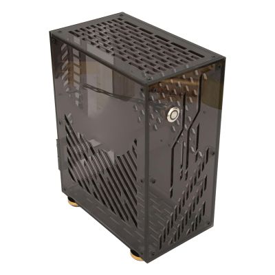ANGGREK Mini Computer Case, Strong Acrylic 4.3L Micro ITX PC Case 360 Degree Cooling Metal for Flex 1U Power (Black)