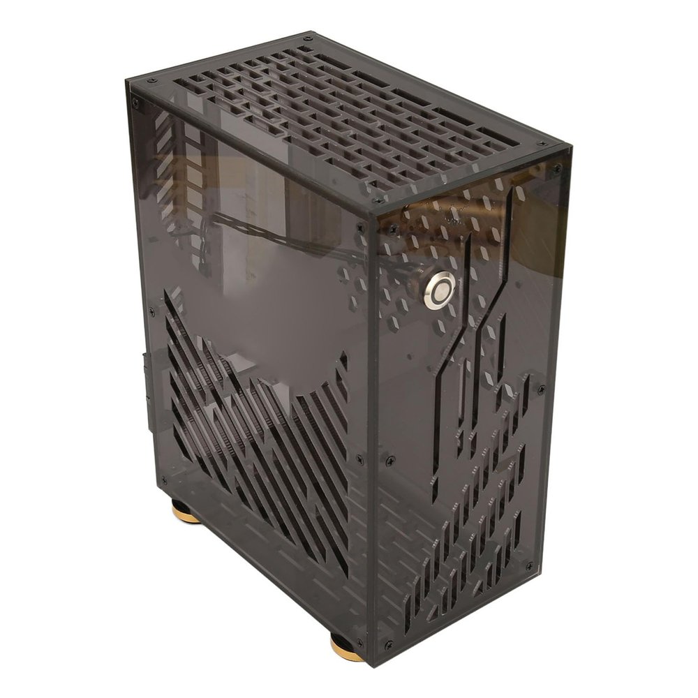ANGGREK Mini Computer Case, Strong Acrylic 4.3L Micro ITX PC Case 360 Degree Cooling Metal for Flex 1U Power (Black)