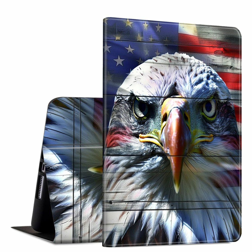 GFRGTFHYT for iPad Air 13 Inch Case M2 2024 for Women Men PU Leather Slim Lightweight Folio Kickstand Multi-Angle Stand Smart Shell Cover with Auto Wake/Sleep,Eagle American Flag