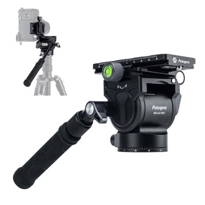 Fotopro Aluminum Video Fluid Head with Handle, Heavy Duty Vertical Horizontal Shooting Camera Tripod Head with Sliding QR Plate for DSLR Cameras Camcorders, Max Load 5kg/11 lbs, MH-6A Pro