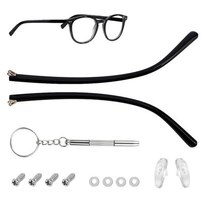 LNQ LUNIQI 1 Pair TR90 Bright Black Glasses Replacement Arms Glasses Double Convex Teeth 5mm Replacement Temple with Screws, Screw Washers and 3-in-1 Screwdriver (Gloss Black 5mm)
