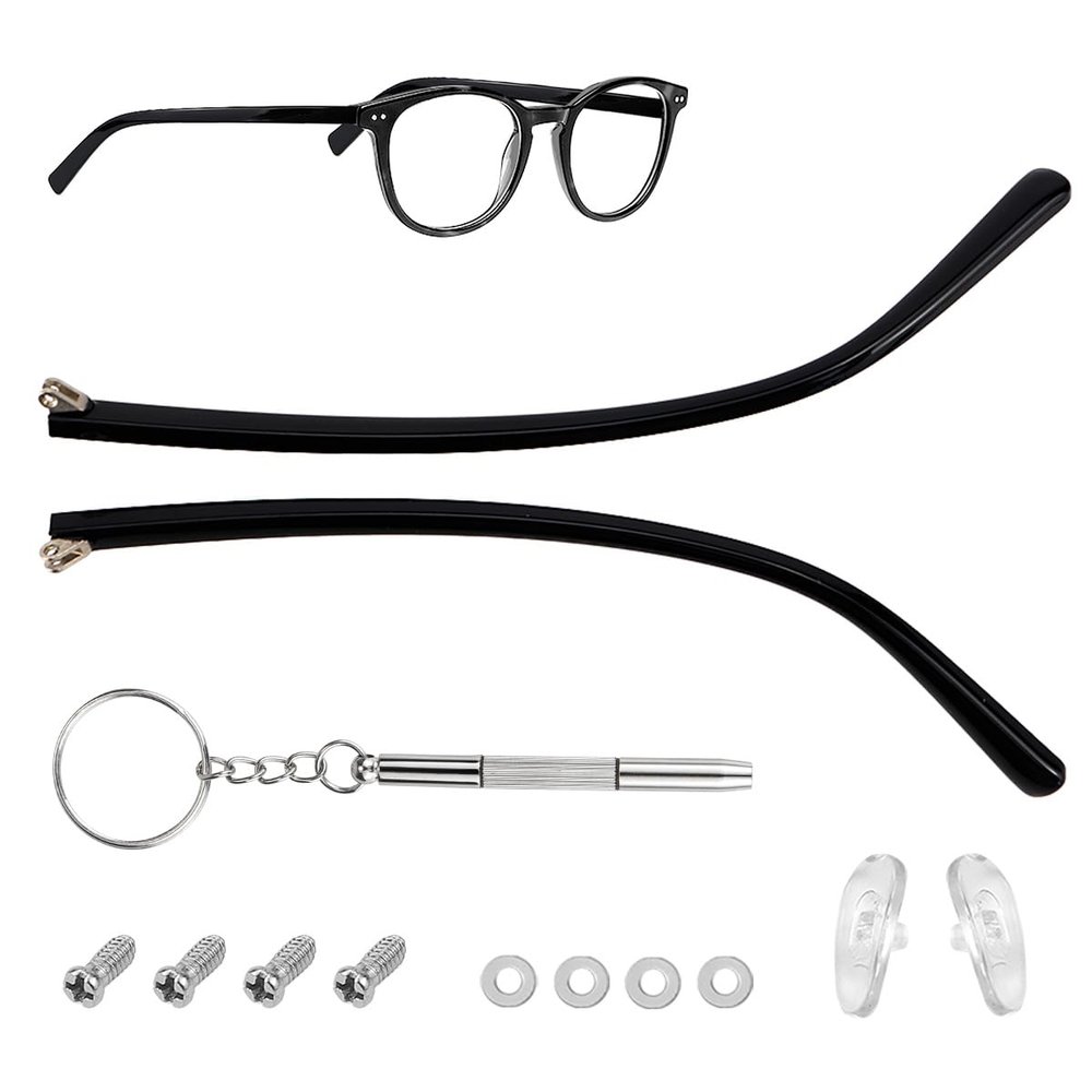 LNQ LUNIQI 1 Pair TR90 Bright Black Glasses Replacement Arms Glasses Double Convex Teeth 5mm Replacement Temple with Screws, Screw Washers and 3-in-1 Screwdriver (Gloss Black 5mm)