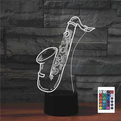 FLRXHK Saxophone 3D Illusion Night Light Touch Table Desk Lamp with Remote Control 16 Colors Optical USB LED Night Light for Kids Gift Room Decoration