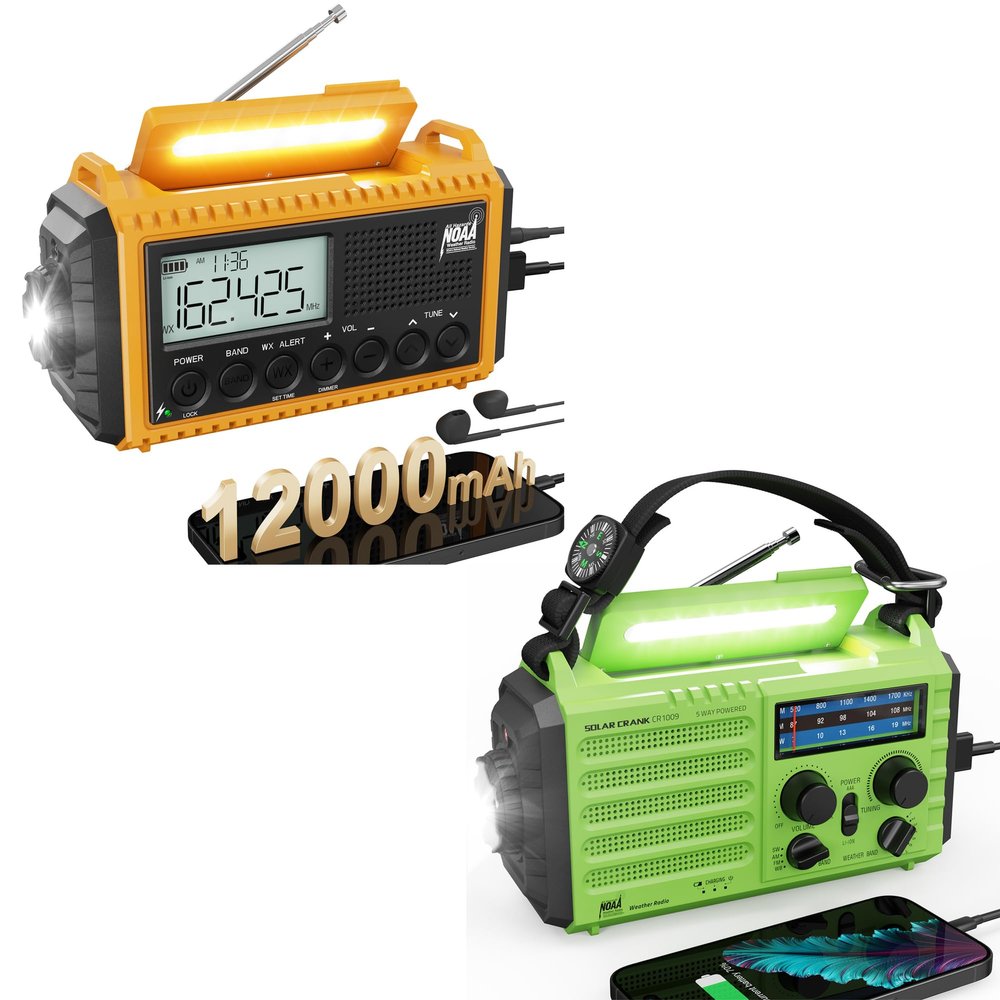 Emergency Radio- AUTO NOAA Weather Radio, Battery Operated Hand Crank Radio, Solar Portable AM/FM/SW Weather Alert Radio with Flashlight, Phone Charger, Headphone Jack,SOS Alarm for Survival