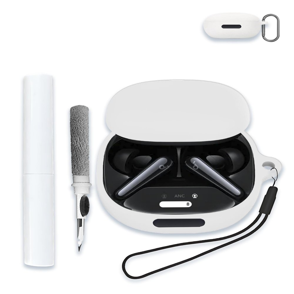 Case for Soundcore Liberty 4 Pro by Anker, Noise Cancelling Wireless Earbuds,WUNIAK Soft Silicone Protective Portable Scratch Shock Resistant Shell with Cleaner Kit & Carabiner & LanyardWhite