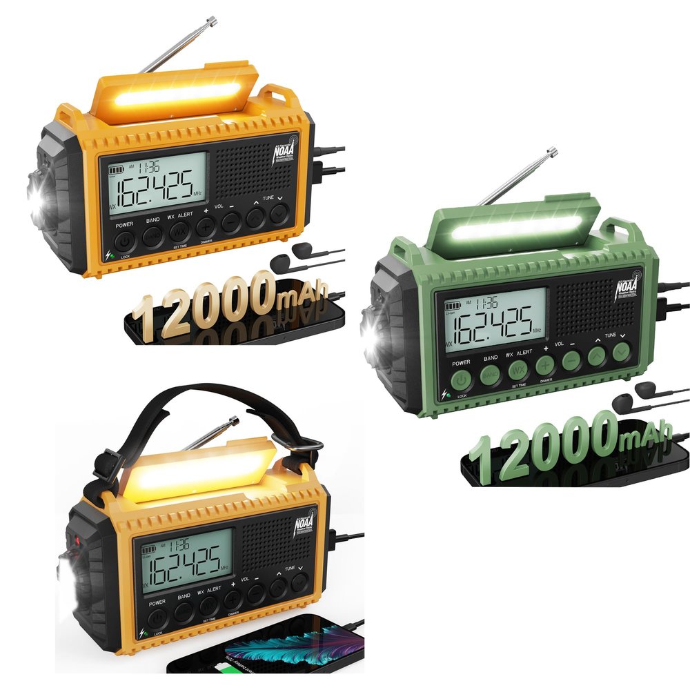 AUTO NOAA Weather Radio, Battery Operated Hand Crank Radio, Solar Portable AM/FM/SW Weather Alert Radio with Flashlight, Phone Charger, Headphone Jack,SOS Alarm for Survival