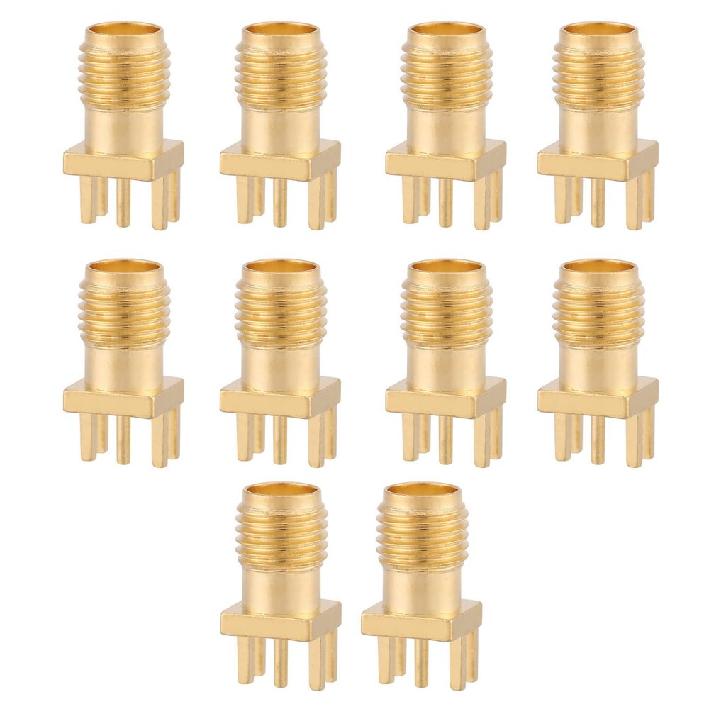 10 Brass SMA Female Base Socket Jack PCB Mount 50 Ohm RF Connectors, Gold Plated, Equipments,for Ground Transmission System