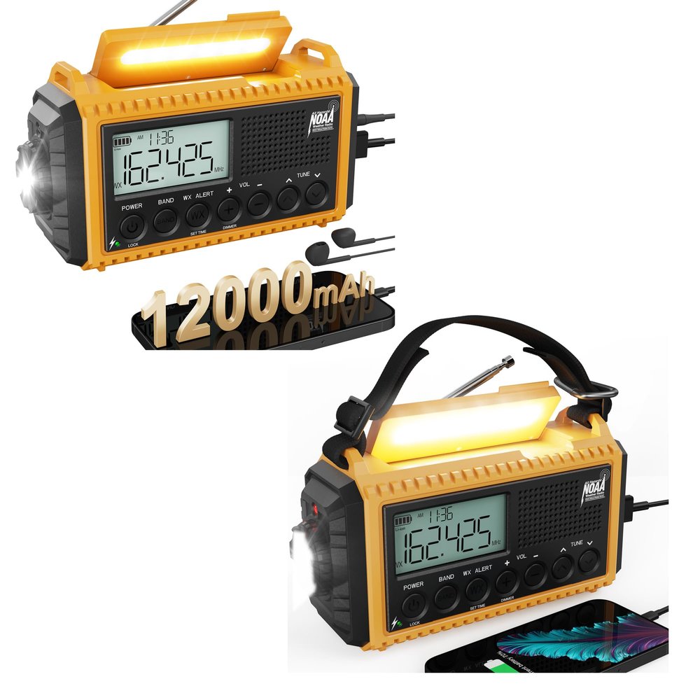 AUTO NOAA Weather Radio, Battery Operated Hand Crank Radio, Solar Portable AM/FM/SW Weather Alert Radio with Flashlight, Phone Charger, Headphone Jack,SOS Alarm for Survival