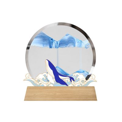 ADFLTFC Moving Sand Art Picture, Moving Sand Art Liquid Motion with Light,Round Glass Frame Display Flowing Sand Relaxing 3 Colors Quicksand Decor Deep Sea Sandscape for Desktop Home Office(A)