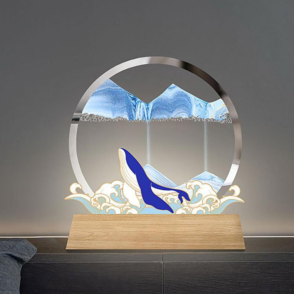 ADFLTFC Moving Sand Art Picture, 7" Moving Sand Art Liquid Motion with Light 3 Color Changing,3D Deep Sea Sandscape in Motion, Round Glass 3D Deep Sea Sand Art Sandscapes for Home Office Work(Blue)