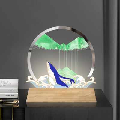 ADFLTFC Moving Sand Art Picture, 7" Moving Sand Art Liquid Motion with Light 3 Color Changing,3D Deep Sea Sandscape in Motion, Round Glass 3D Deep Sea Sand Art Sandscapes for Home Office Work(Green)