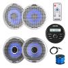 Kicker 46KMC2 Marine Gauge Style USB Bluetooth AM/FM Receiver, 4X 6.5 130 Watt Peak Thin-Mount Multicolor LED Boat Audio Speakers with 4X White Grilles, 4X Silver Grilles, Wire, Antenna, LED Remote view 1