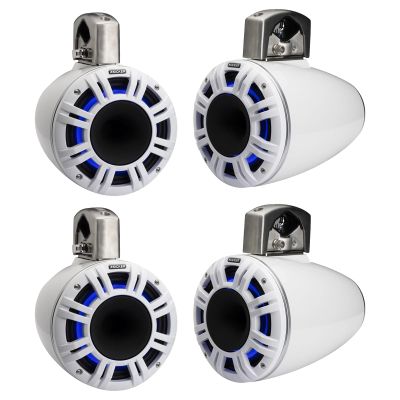 2 Pair (Qty 4) of Kicker 51KMTCXL8W 8" 500 Watt Peak Multicolor LED Marine Horn-Loaded Compression Driver (HLCD) Tower Speakers (White)