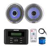 Kicker 46KMC3 Marine Gauge Style USB Bluetooth AM/FM Receiver, 2X 6.5 130 Watt Peak Thin-Mount Multicolor LED Boat Audio Speakers with 2X White Grilles, 2X Silver Grilles, Wire, Antenna, LED Remote view 1