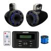 Kicker 46KMC3 All-Weather Marine Gauge Style USB Bluetooth AM/FM Media Center Receiver, 2X 6.5 300 Watt Peak Multicolor LED Marine HLCD Tower Speakers (Black) with LED Remote, 16 Gauge 50 feet Wire view 1