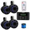 Kicker 46KMC3 All-Weather Marine Gauge Style USB Bluetooth AM/FM Media Center Receiver, 4X 6.5 300 Watt Peak Multicolor LED Marine HLCD Tower Speakers (Black) with LED Remote, 16 Gauge 50 feet Wire view 1