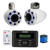 Kicker 46KMC3 All-Weather Marine Gauge Style USB Bluetooth AM/FM Media Center Receiver, 2X 6.5 300 Watt Peak Multicolor LED Marine HLCD Tower Speakers (White) with LED Remote, 16 Gauge 50 feet Wire view 1