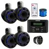 Kicker 46KMC3 All-Weather Marine Gauge Style USB Bluetooth AM/FM Receiver w/Remote, 4X 6.5 300 Watt Peak Multicolor LED Marine HLCD Tower Speakers (Black) with LED Remote, 16 Gauge 50 feet Wire view 1