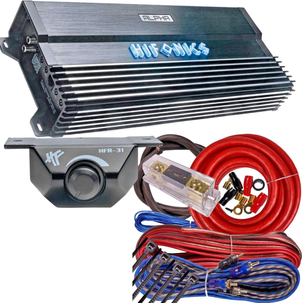 Hifonics Alpha A1200.1D 1200W Super D-Class Mono Amplifier with BGC4AR Amp Kit, Bass Remote Included