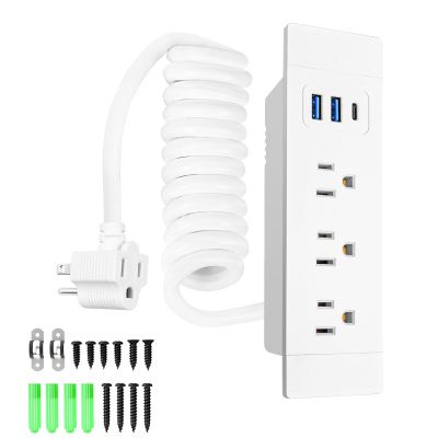 Docking Drawer Charging Station,Mounted Furniture Drawer Outlet Kit with Outlet Extender - 5FT Power Cord with Spring Cable, UL Listed for Safe & Tidy Drawer Installation(White)
