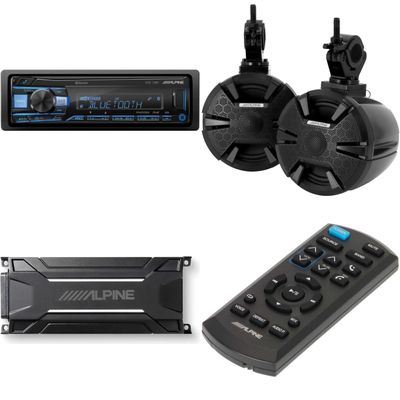 Alpine SPV-65RGB-CAN 6.5 Cage-Mounted Universal Weather-Resistant Coaxial RGB LED Speaker Pods with KTA-30FW Amp & UTE-73BT Source & Remote