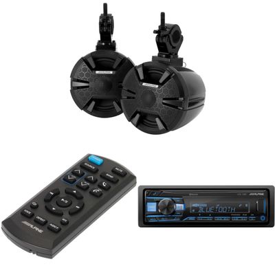 Alpine SPV-65RGB-CAN 6.5 Cage-Mounted Universal Weather-Resistant Coaxial RGB LED Speaker Pods w UTE-73BT Source Unit & Remote