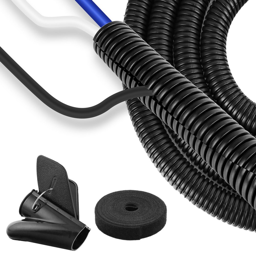 1/2 inch Split Wire Loom Tubing 10 ft Cord Protector Wires Covers Flexible Polyethylene Split Loom for Automotive, Home, Office, and Industrial Applications with Easy Installation Tool Black