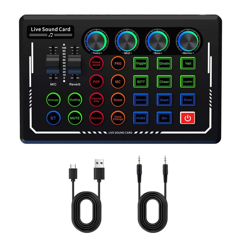 Nuoxiange V88 Live Sound Card for Streaming, Bluetooth Audio Mixer with Voice Changer & Funny Sound Effects - Portable Mini DJ Board for Kids, Gaming, Karaoke, TikTok - Great Beginner Gift