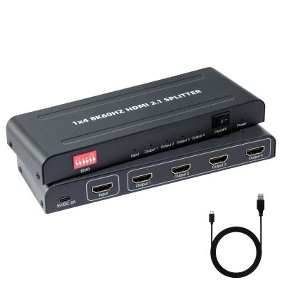 8K HDMI Splitter 1 in 4 Out,with EDID, 3D Stereo, 12-bit Deep Color, 48Gbps, Plug & Play, HDMI Splitter for Windows, Mac, Linux, Projectors, Laptops, Desktops (SP104SKE)