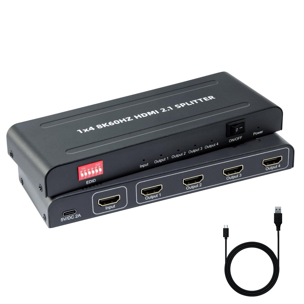 8K HDMI Splitter 1 in 4 Out,with EDID, 3D Stereo, 12-bit Deep Color, 48Gbps, Plug & Play, HDMI Splitter for Windows, Mac, Linux, Projectors, Laptops, Desktops (SP104SKE)