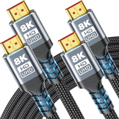 10K 8K HDMI Cable 8FT 2-Pack Ultra HD Cable High-Speed Lead 48Gbps, HDMI Braided Cables (8K@60Hz 7680x4320, 4K@120Hz) Supports Dynamic HDR 10 eARC, Dolby Atmos Compatible with Roku TV/PS5/HDTV