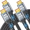 10K 8K HDMI Cable 8FT 2-Pack Ultra HD Cable High-Speed Lead 48Gbps, HDMI Braided Cables (8K@60Hz 7680x4320, 4K@120Hz) Supports Dynamic HDR 10 eARC, Dolby Atmos Compatible with Roku TV/PS5/HDTV view 1